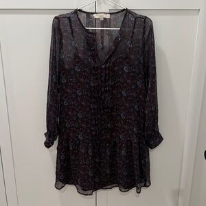 LOFT PETITE Long Sleeve Dress- Dark Purple and Blue